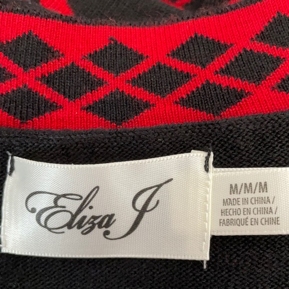 NEW Eliza J Black Red Lattice Trim Detail Long Sleeve Sweater Midi Dress Sz. M - Picture 3 of 3